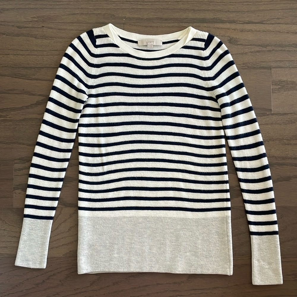 LOFT Navy Striped Sweater - Size XS